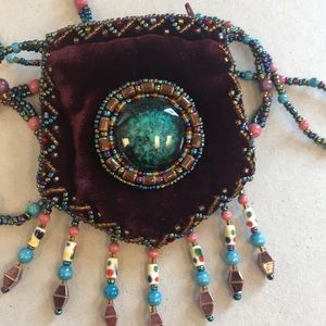 Mini hand-beaded velvet Medicine/Coin Bag